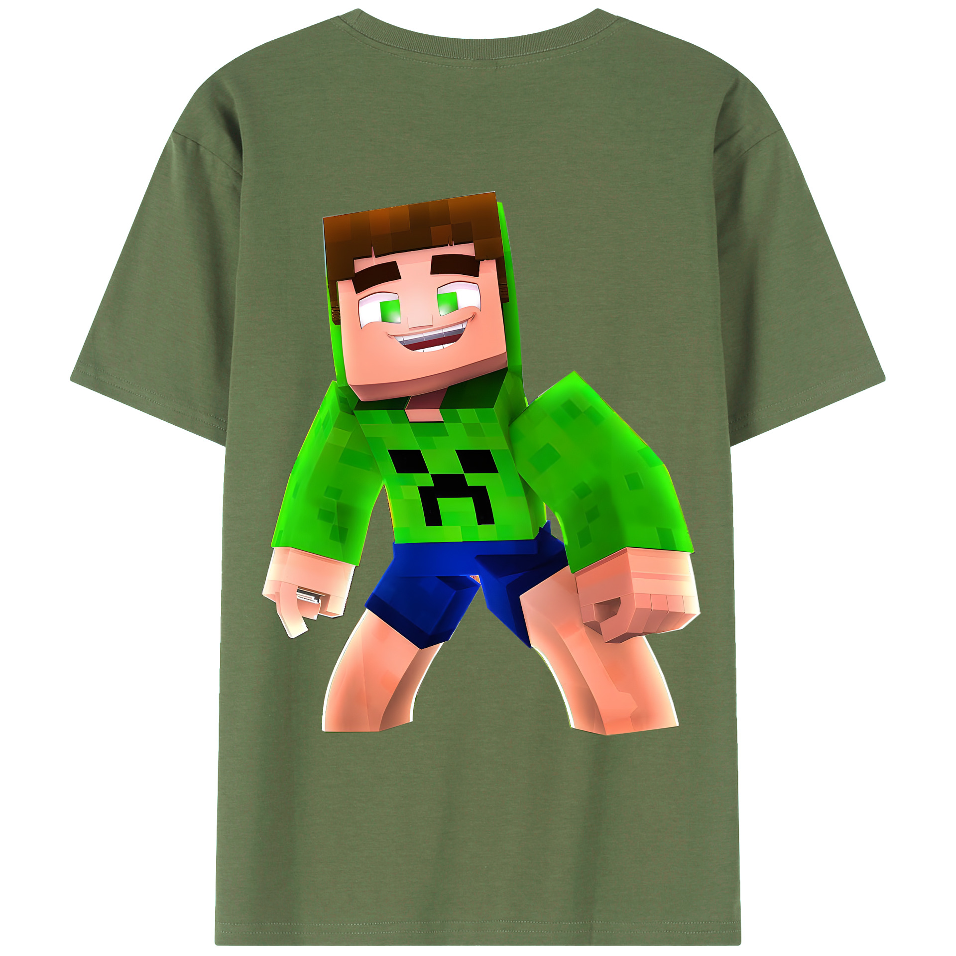 （画像用） マインクラフト ブロックの世界 Minecraft MC Block world 綿100％ メンズ半袖Tシャツ（バックプリント） 通気性